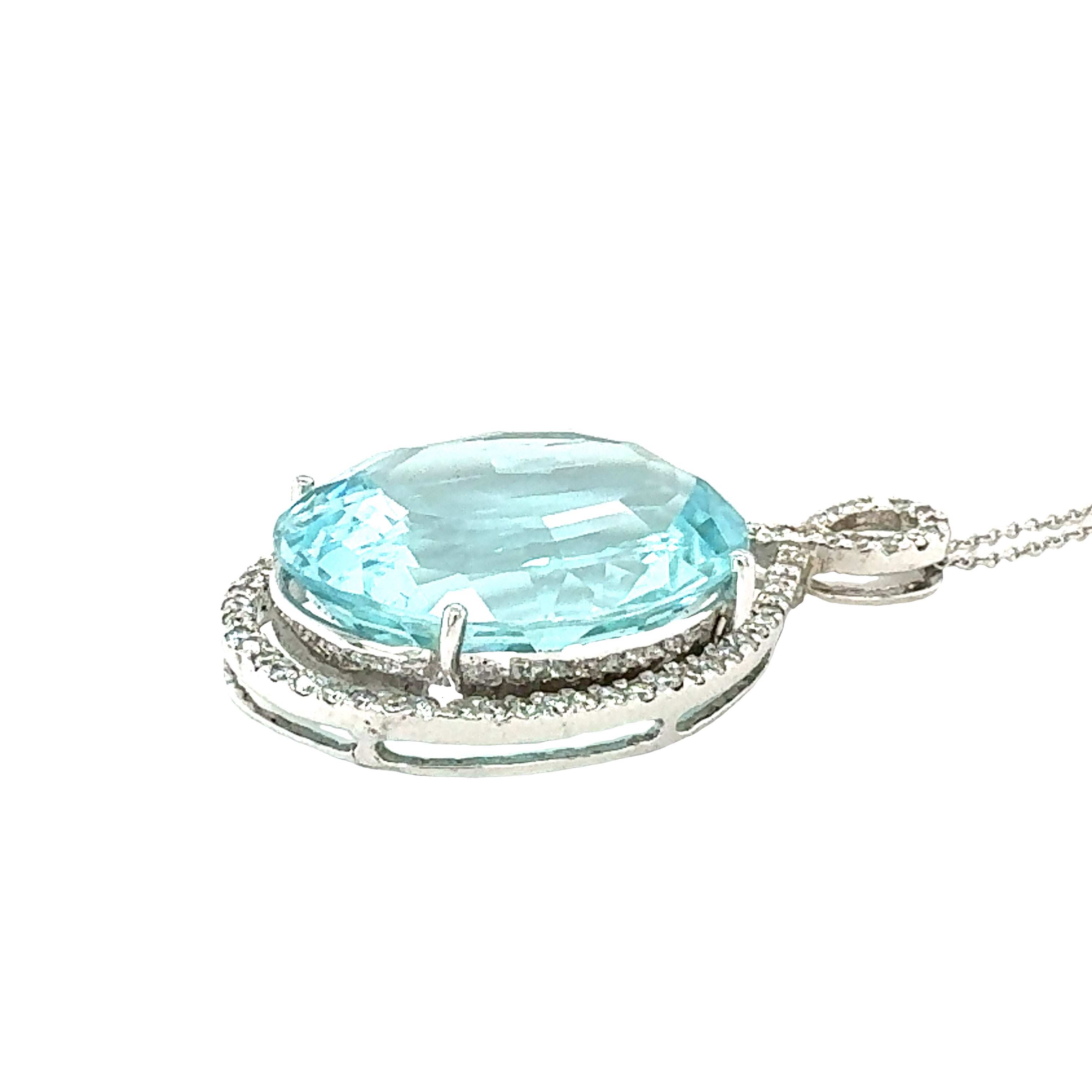 14K White Gold Aquamarine and Diamond Pendant