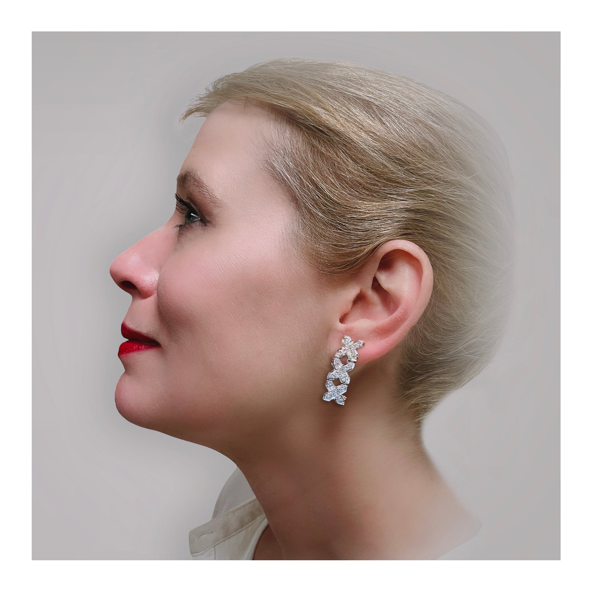 14K White Gold Diamond Link Earrings