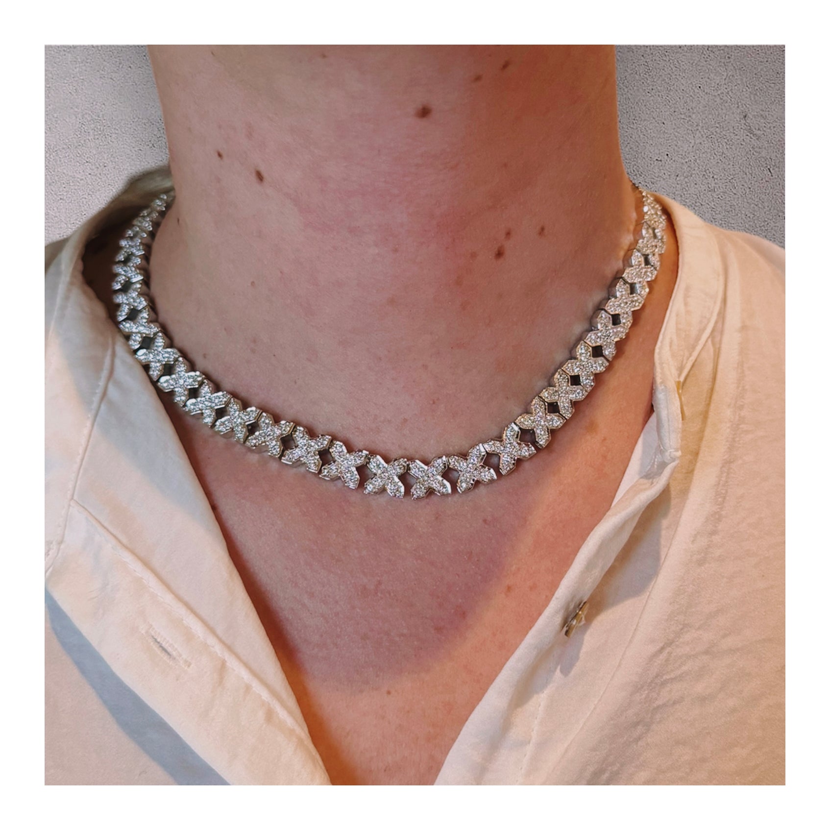 14K White Gold Diamond Link Necklace