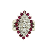 14K White Gold Diamond and Ruby  Cluster Ring