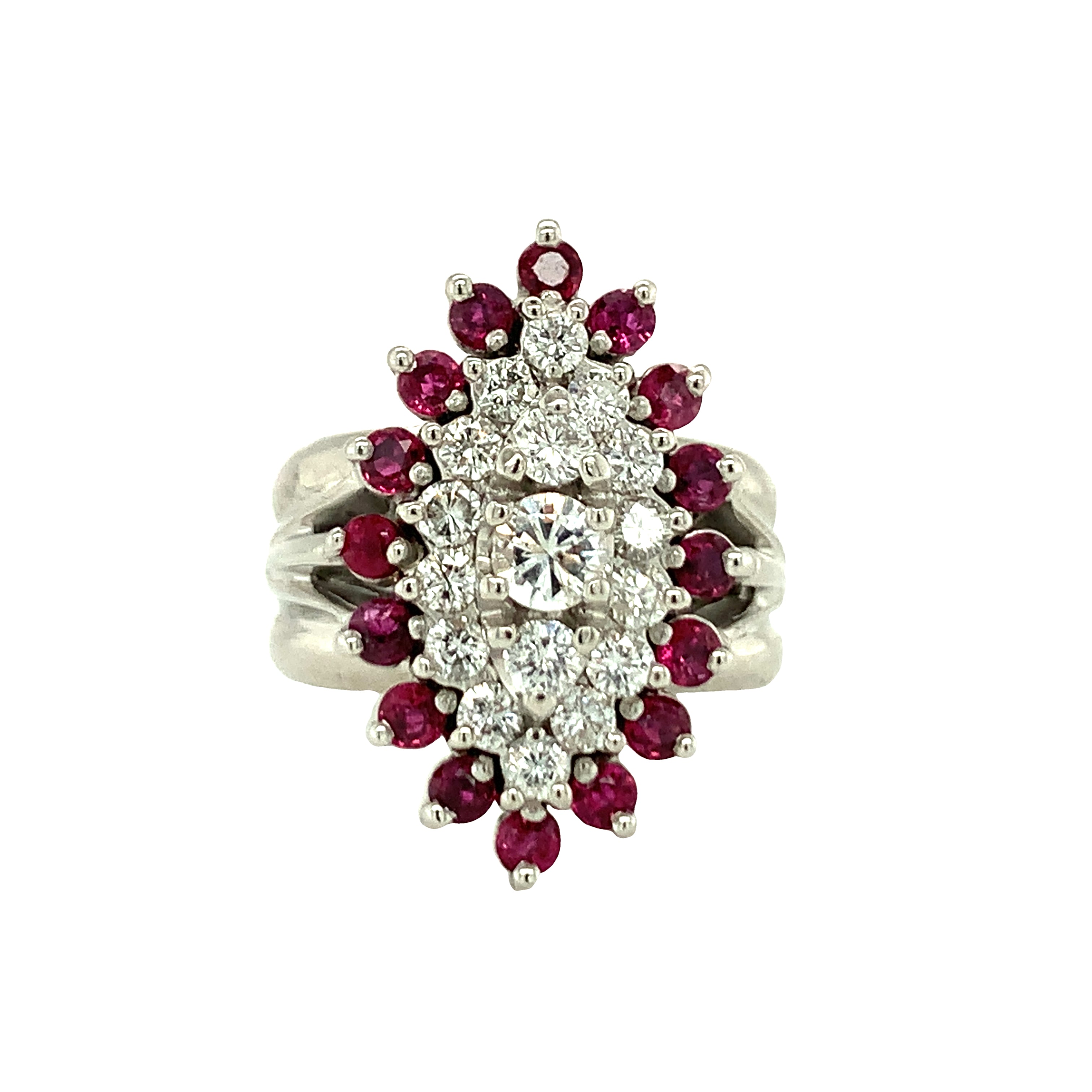 14K White Gold Diamond and Ruby  Cluster Ring