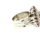 14K White Gold Diamond and Ruby  Cluster Ring