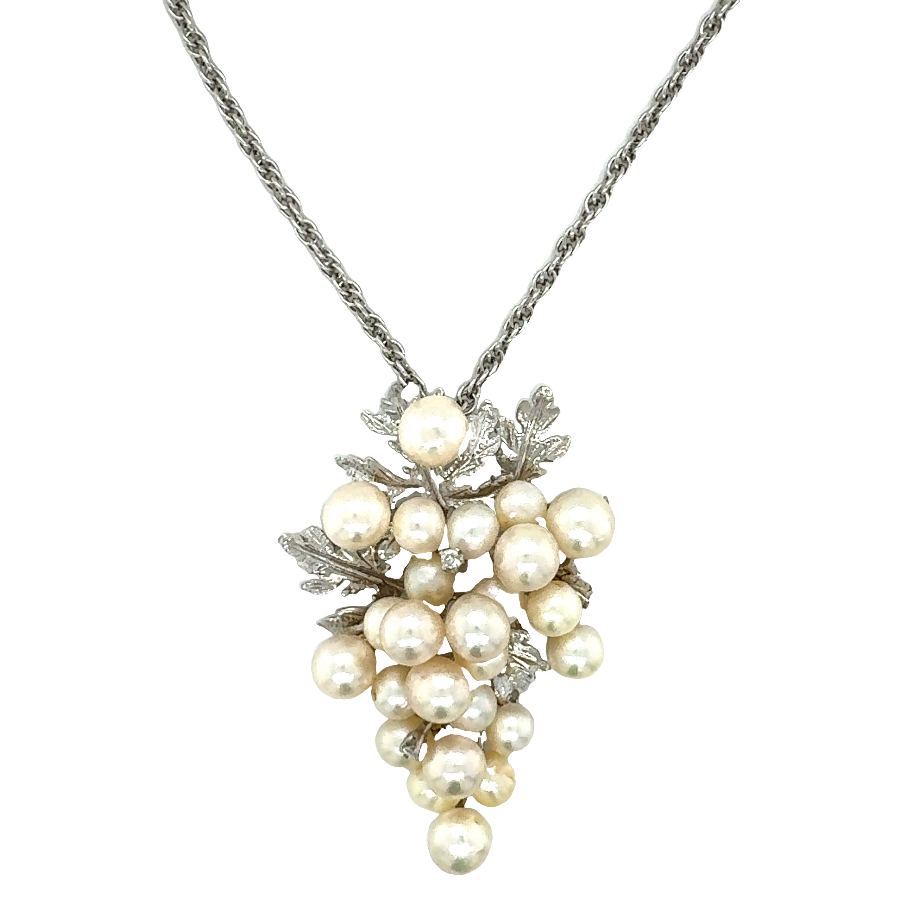 14K White Gold Pearl Grape Cluster Pendant
