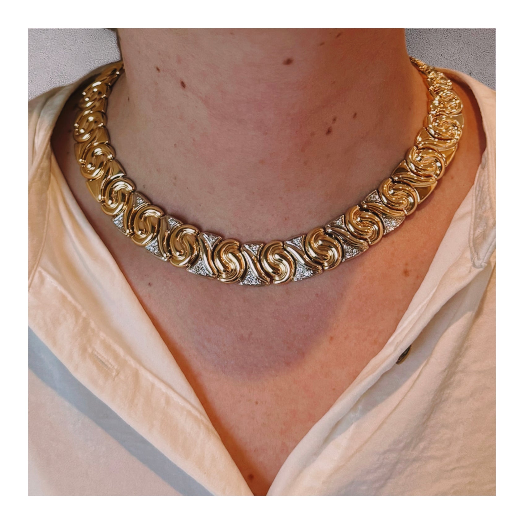 14K White and Yellow Gold Diamond Link Necklace
