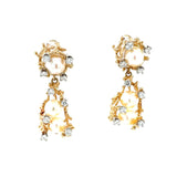 14K Yellow Gold Diamond and Pearl Dangle Earrings