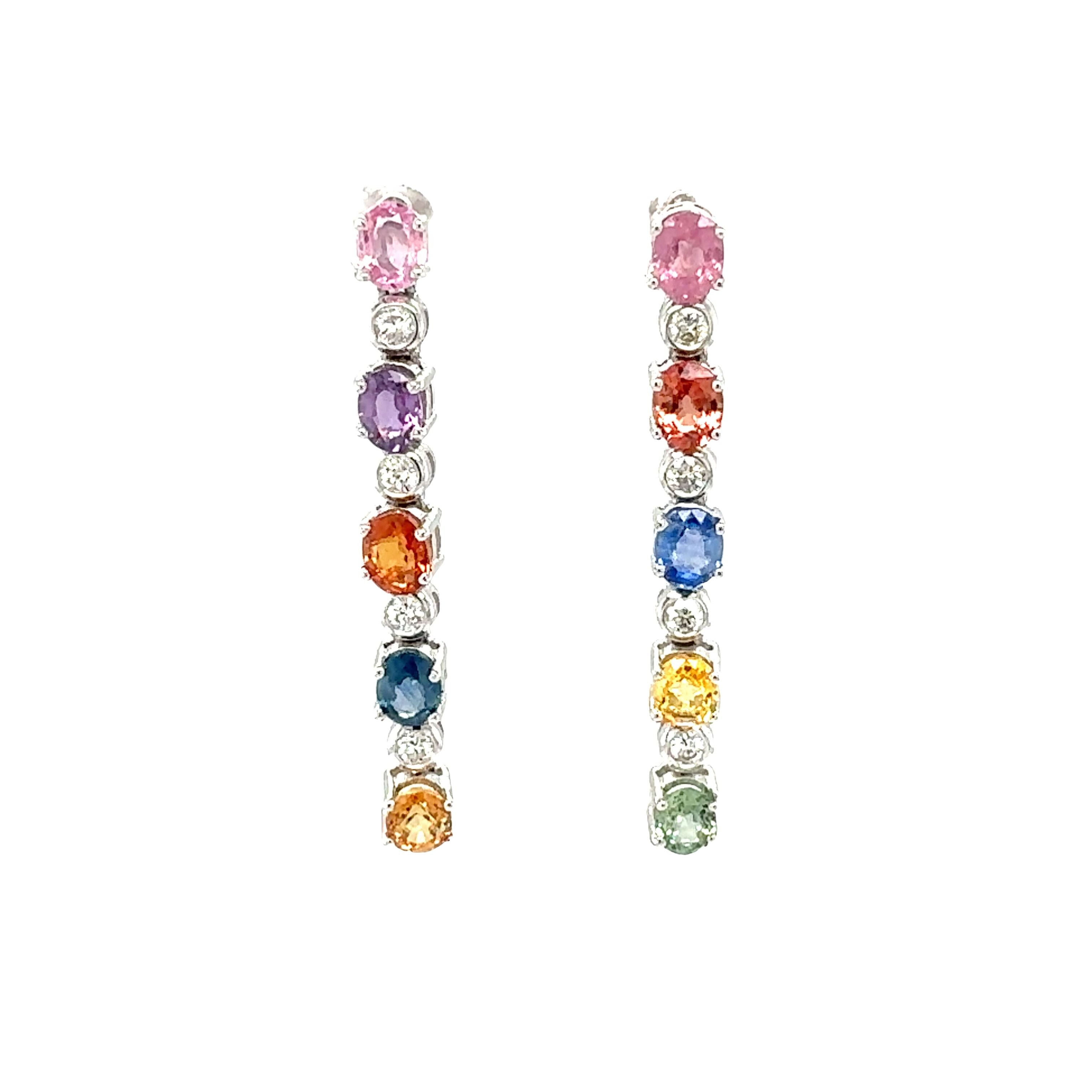 18K White Gold Multi-Color Sapphire and Diamond Earrings