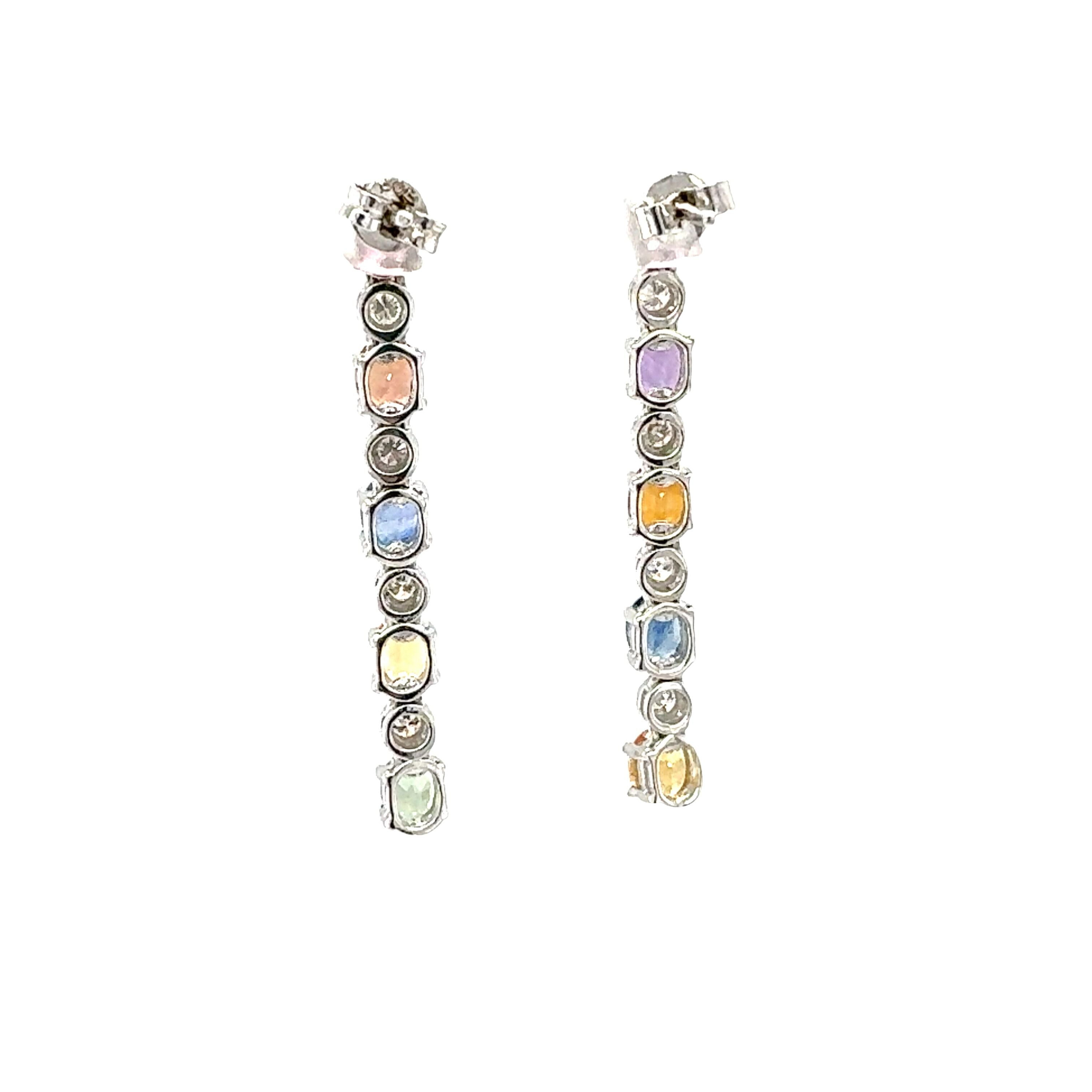 18K White Gold Multi-Color Sapphire and Diamond Earrings