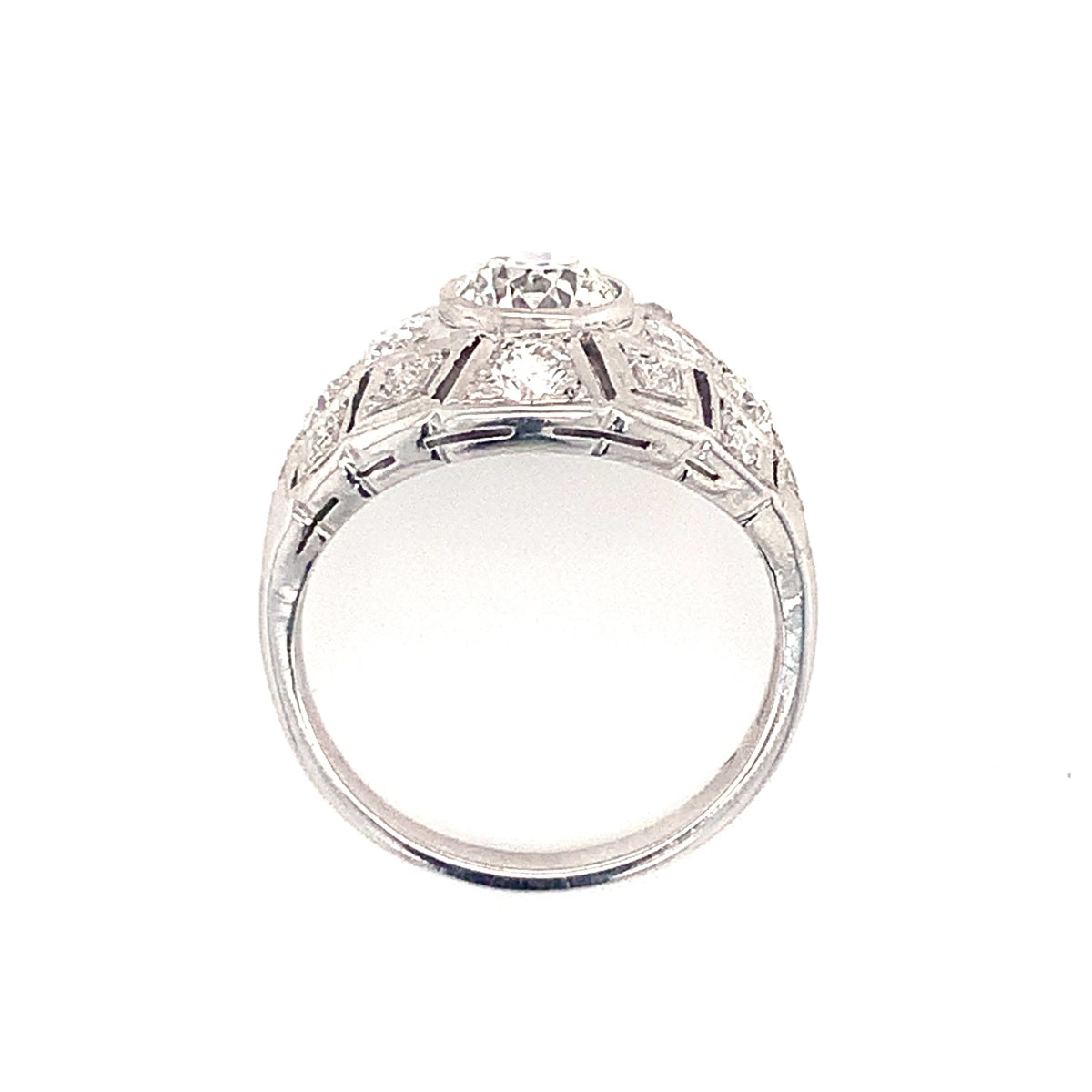Art Deco Diamond Bombe Platinum Ring, circa 1920s