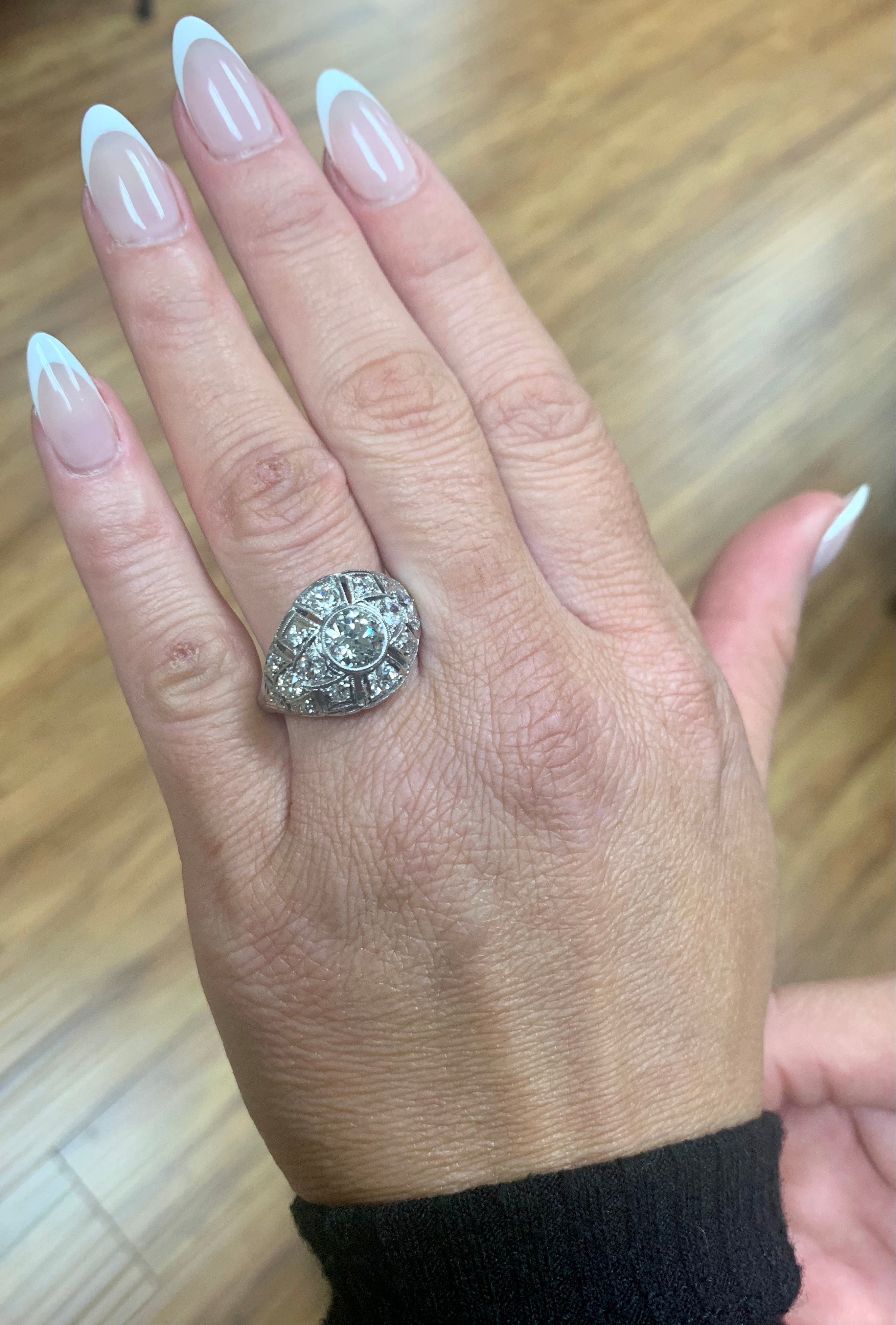 Art Deco Diamond Bombe Platinum Ring, circa 1920s