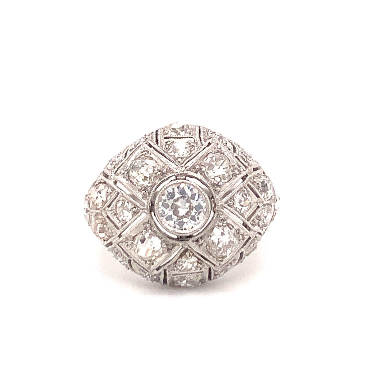 Art Deco Diamond Bombe Platinum Ring, circa 1920s
