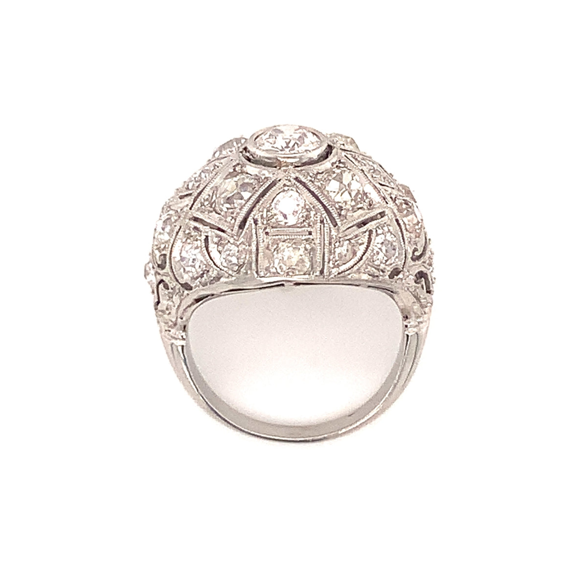 Art Deco Diamond Bombe Platinum Ring, circa 1920s