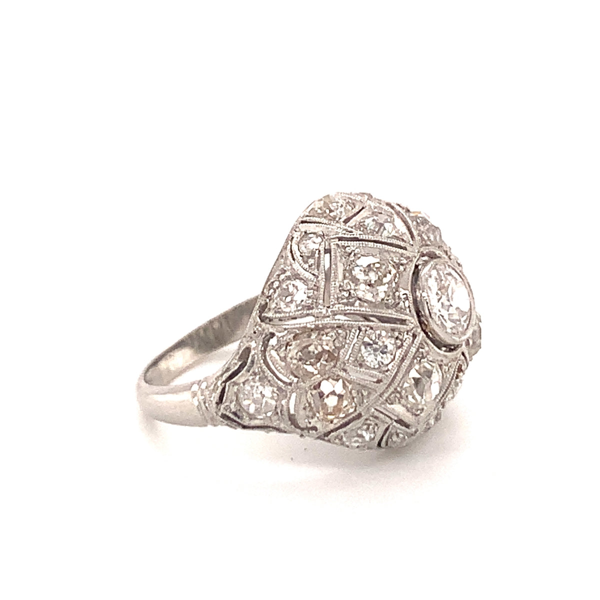 Art Deco Diamond Bombe Platinum Ring, circa 1920s
