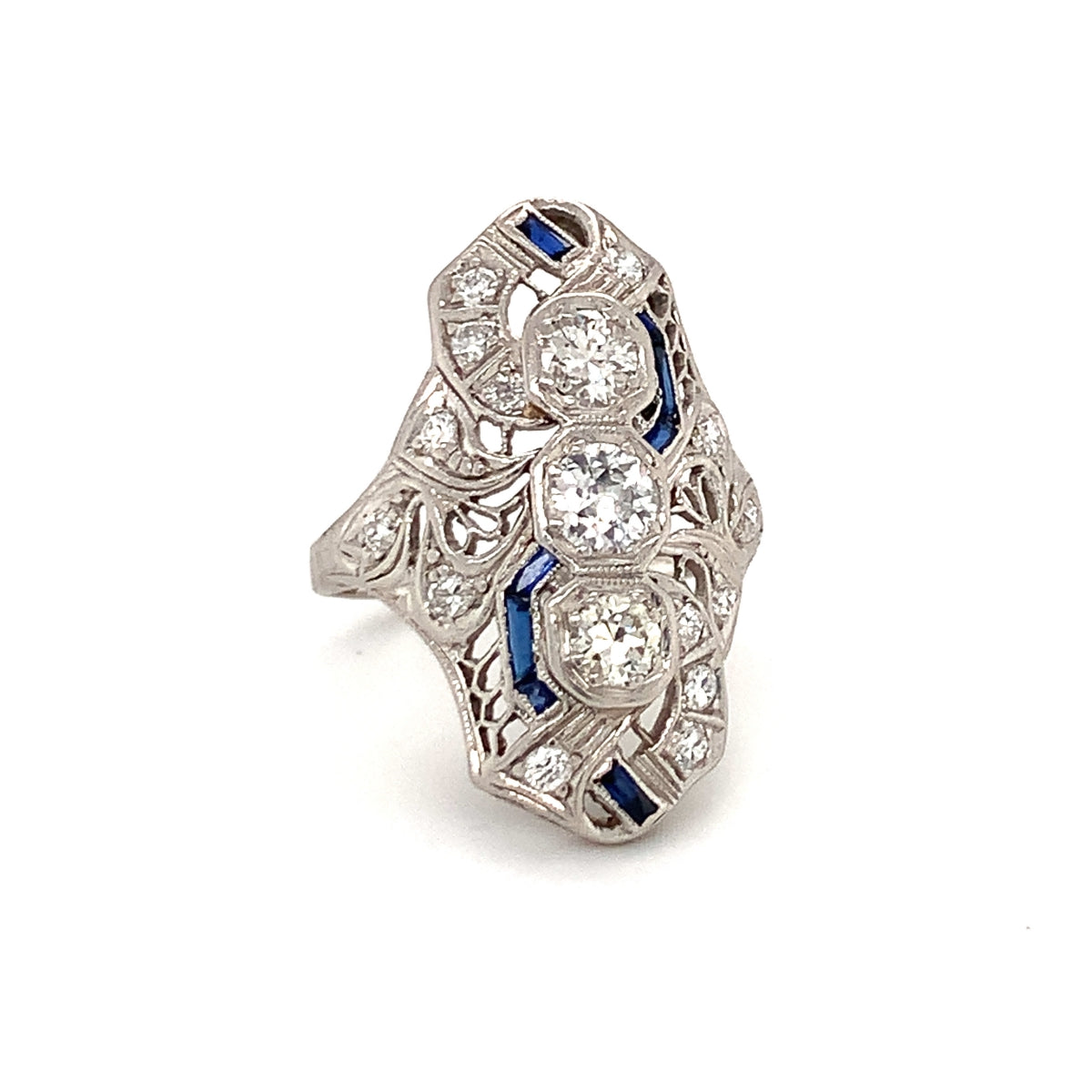Art Deco Diamond Platinum Filigree Ring, circa 1920s