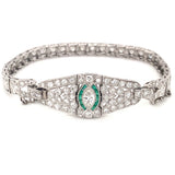 Art Deco Diamond and Emerald Platinum Bracelet, circa 1920s