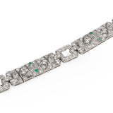 ART DECO PLATINUM DIAMOND AND EMERALD BRACELET