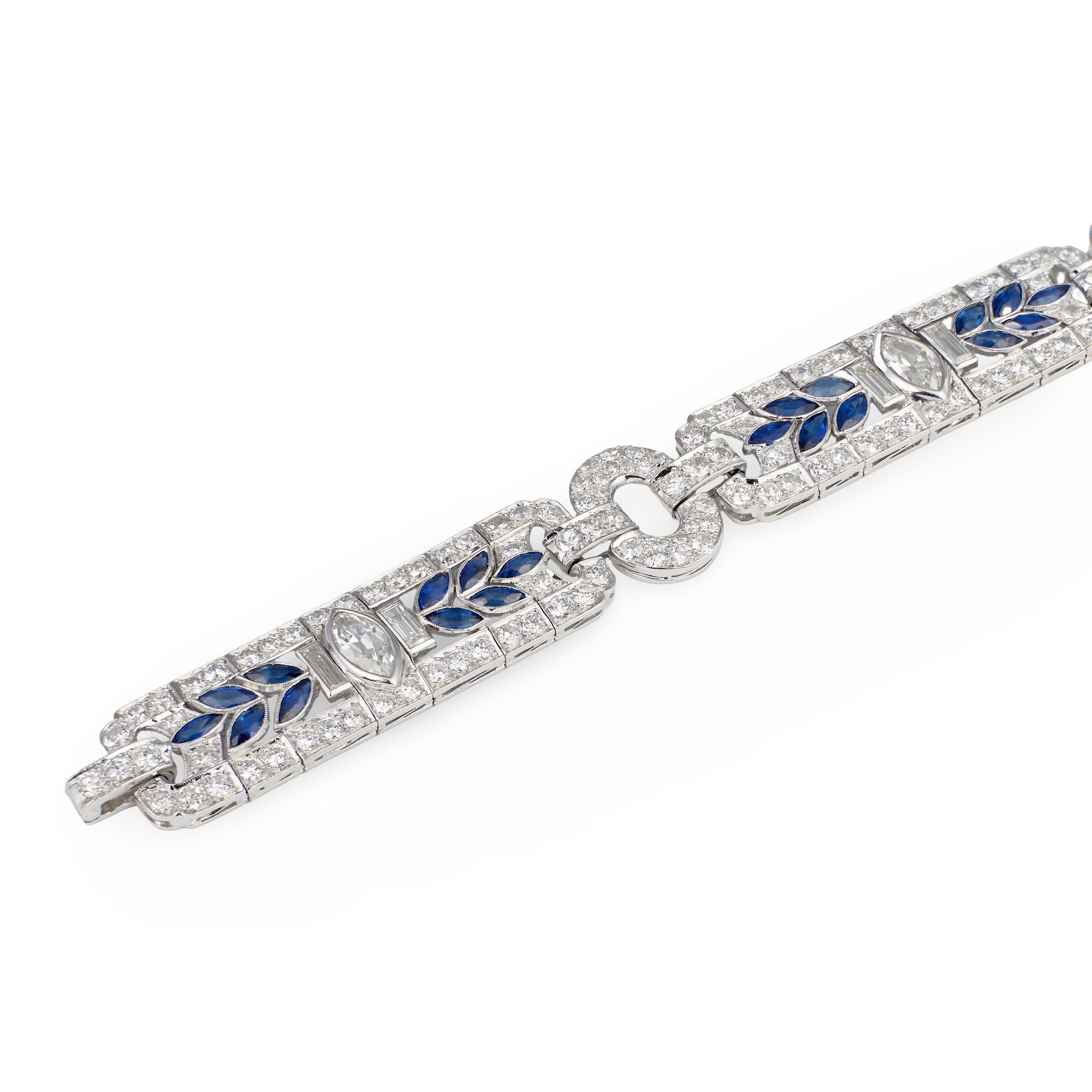 Art Deco Waslikoff & Sons Diamond and Sapphire Platinum Bracelet, Circa 1925
