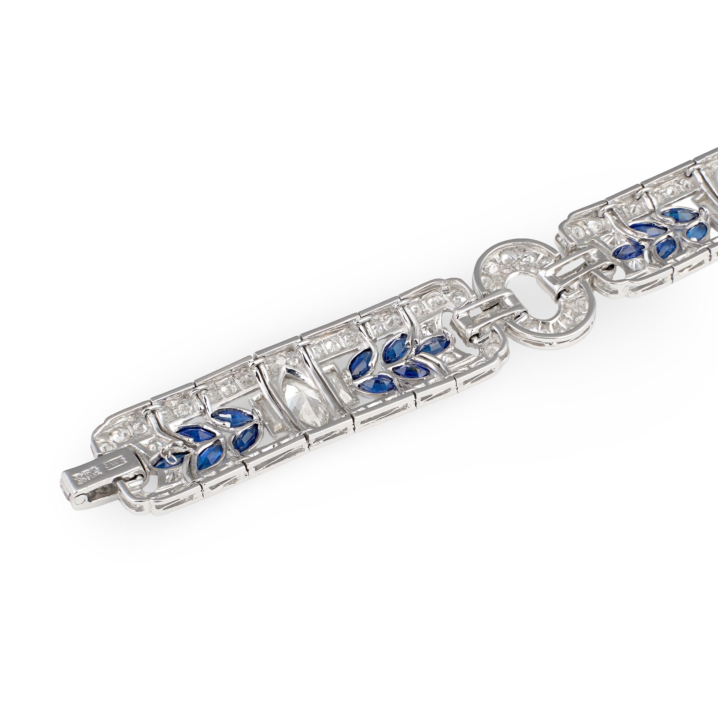 Art Deco Waslikoff & Sons Diamond and Sapphire Platinum Bracelet, Circa 1925