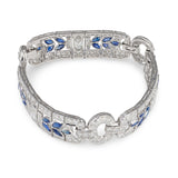 Art Deco Waslikoff & Sons Diamond and Sapphire Platinum Bracelet, Circa 1925