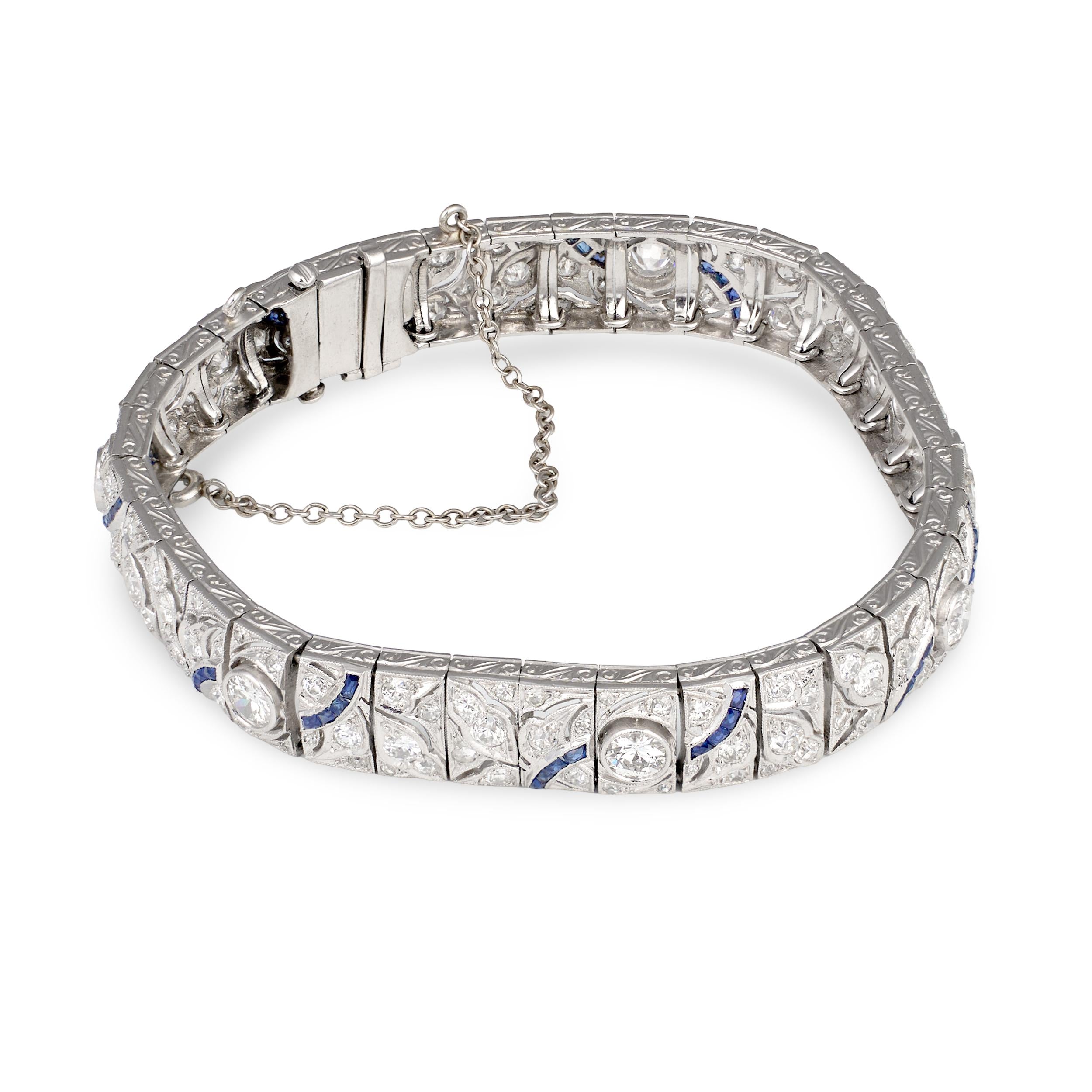 Art Deco Diamond and Sapphire Platinum Bracelet, circa 1930s