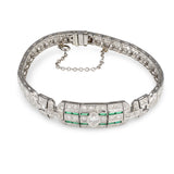 Art Deco Diamond and Emerald Platinum Bracelet, circa 1920s