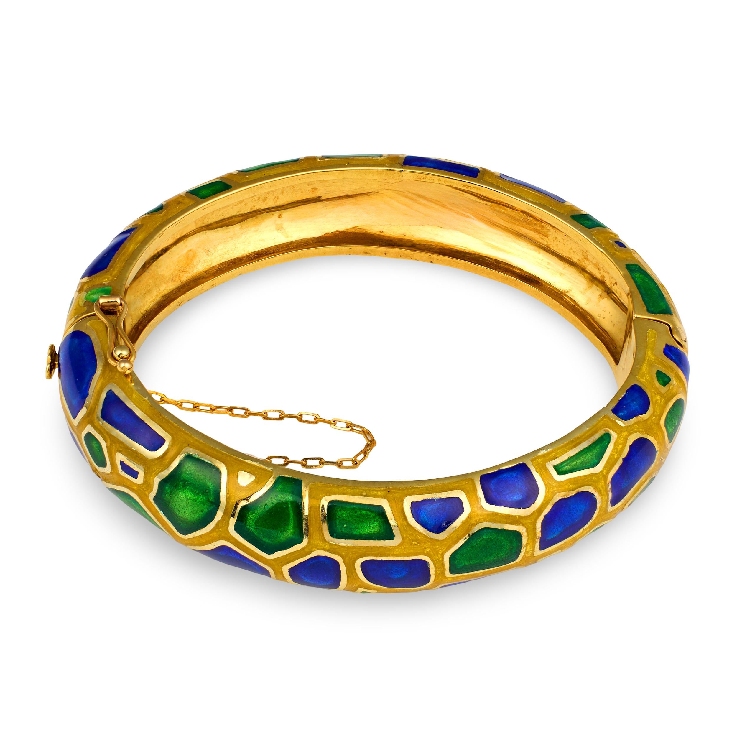 14K Yellow Gold Enamel Bangle Bracelet