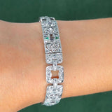 Art Deco Platinum Diamond & Emerald Bracelet, 7ct, 173 Diamonds, 1920s