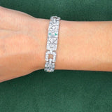 Art Deco Platinum Diamond & Emerald Bracelet, 7ct, 173 Diamonds, 1920s