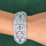 Art Deco Platinum Diamond & 1.28ct Sapphire Wide Strap Bracelet, 16.44ct