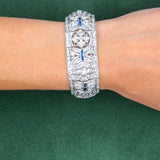 Art Deco Platinum Diamond & 1.28ct Sapphire Wide Strap Bracelet, 16.44ct