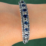 Victorian 3.75ct Sapphire and 5.0ct Diamond Cuff Bracelet, Silver-Topped Gold, Circa 1900s