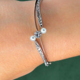 Antique 14K White Gold 0.8ct Diamond and Pearl Bangle Bracelet, Early 20th Century