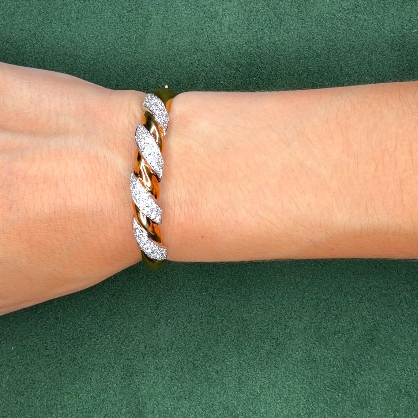 1.72ct Diamond Pavé Twist Bangle in 14K Two-Tone Gold, circa 1970s