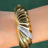 Fluted Dome Bangle with 1.25ct Diamond Pavé in 18K Gold, circa 1970s