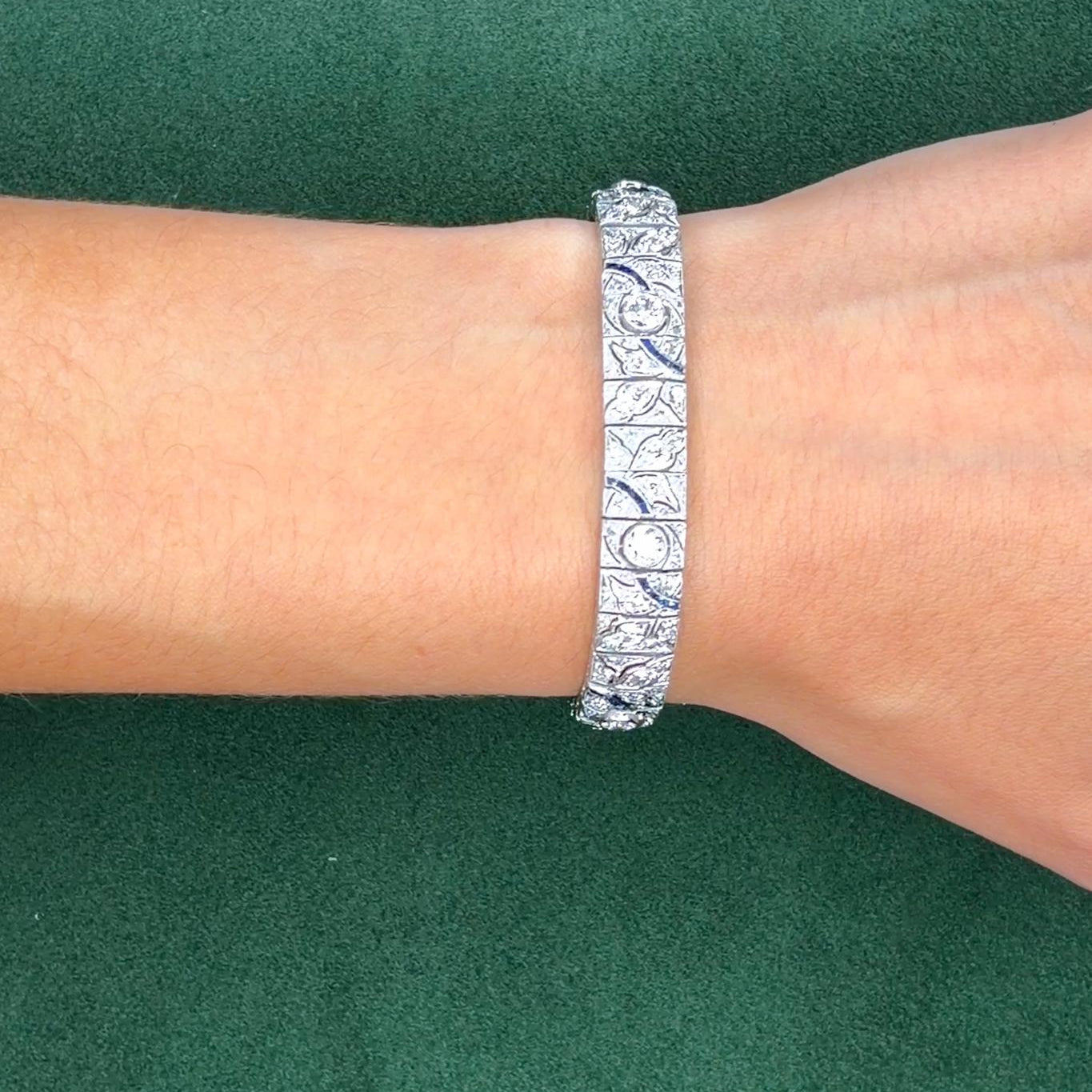 Art Deco Platinum Diamond & 2.0ct Sapphire Bracelet, 5ct Diamonds, 1930s