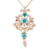 Victorian Emerald and Diamond 18K Gold Pendant / Brooch