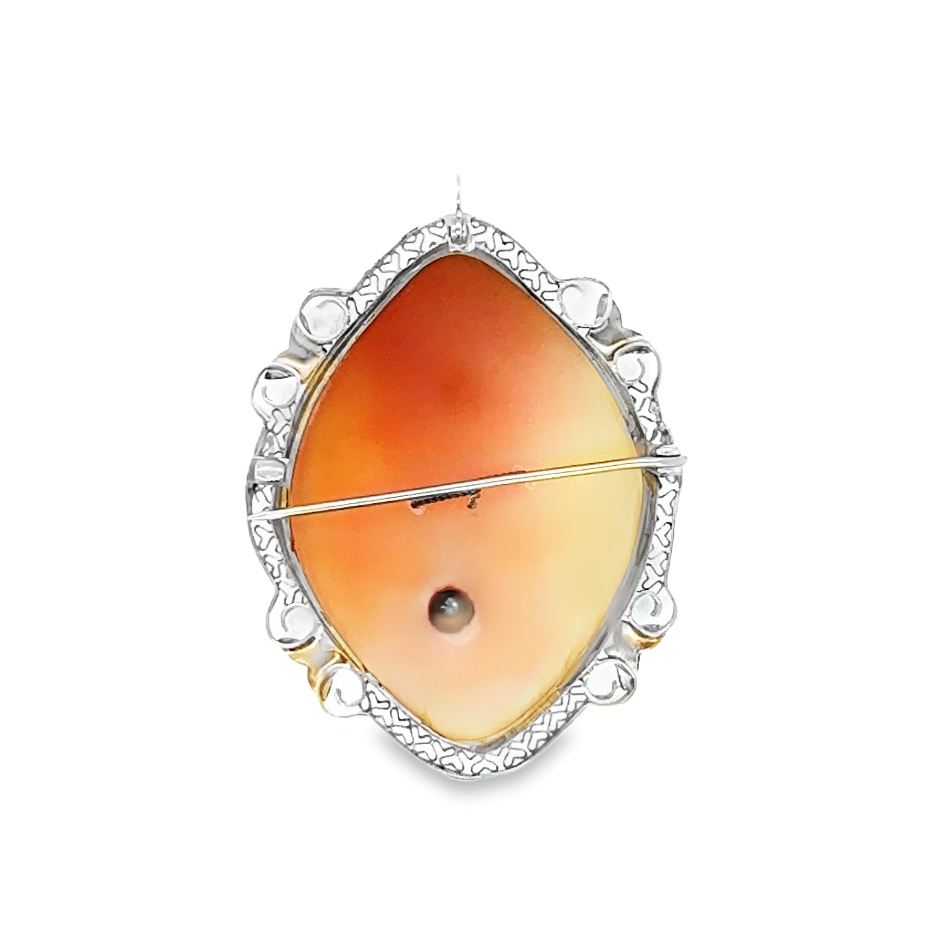 14K WHITE AND YELLOW GOLD CAMEO BROOCH