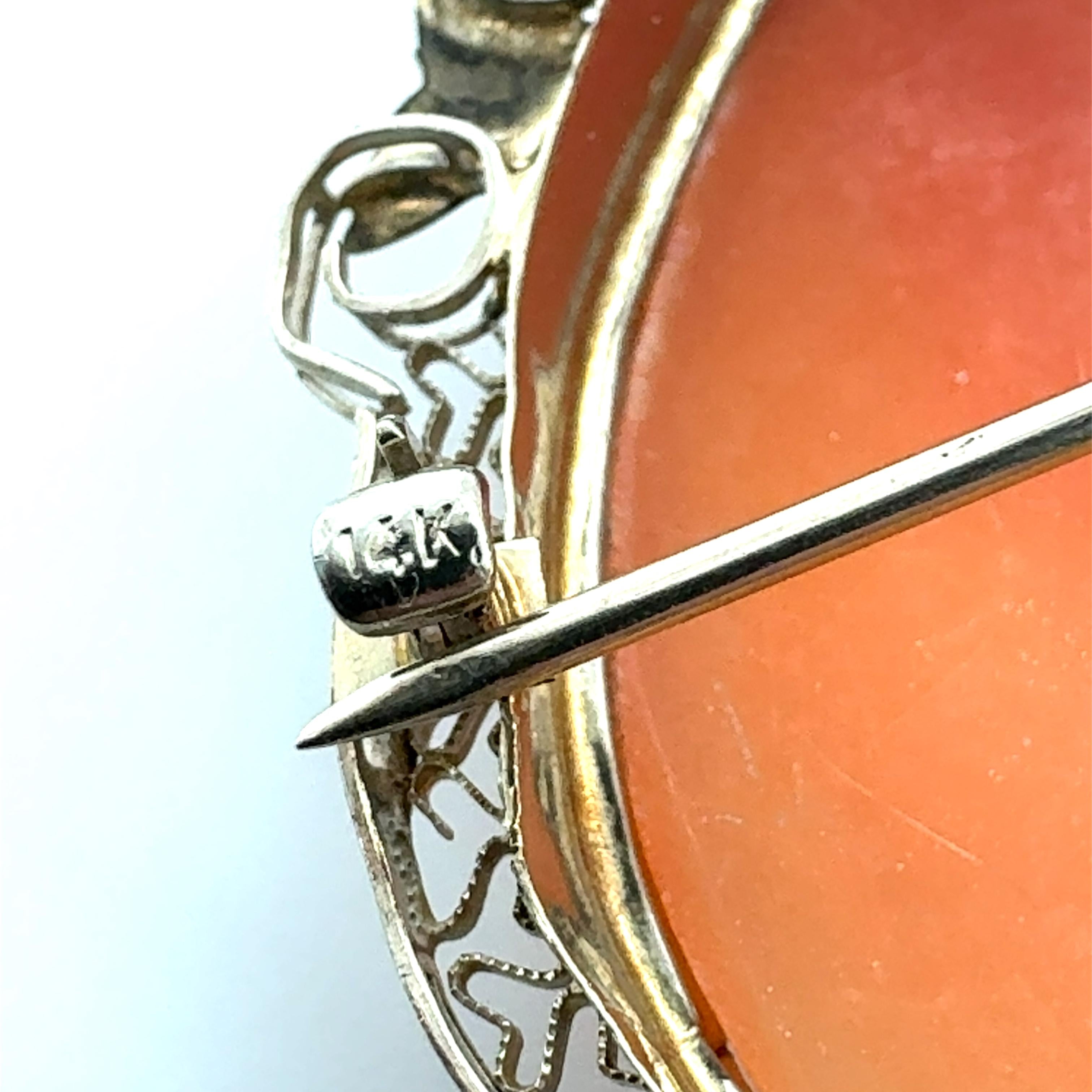 14K WHITE AND YELLOW GOLD CAMEO BROOCH