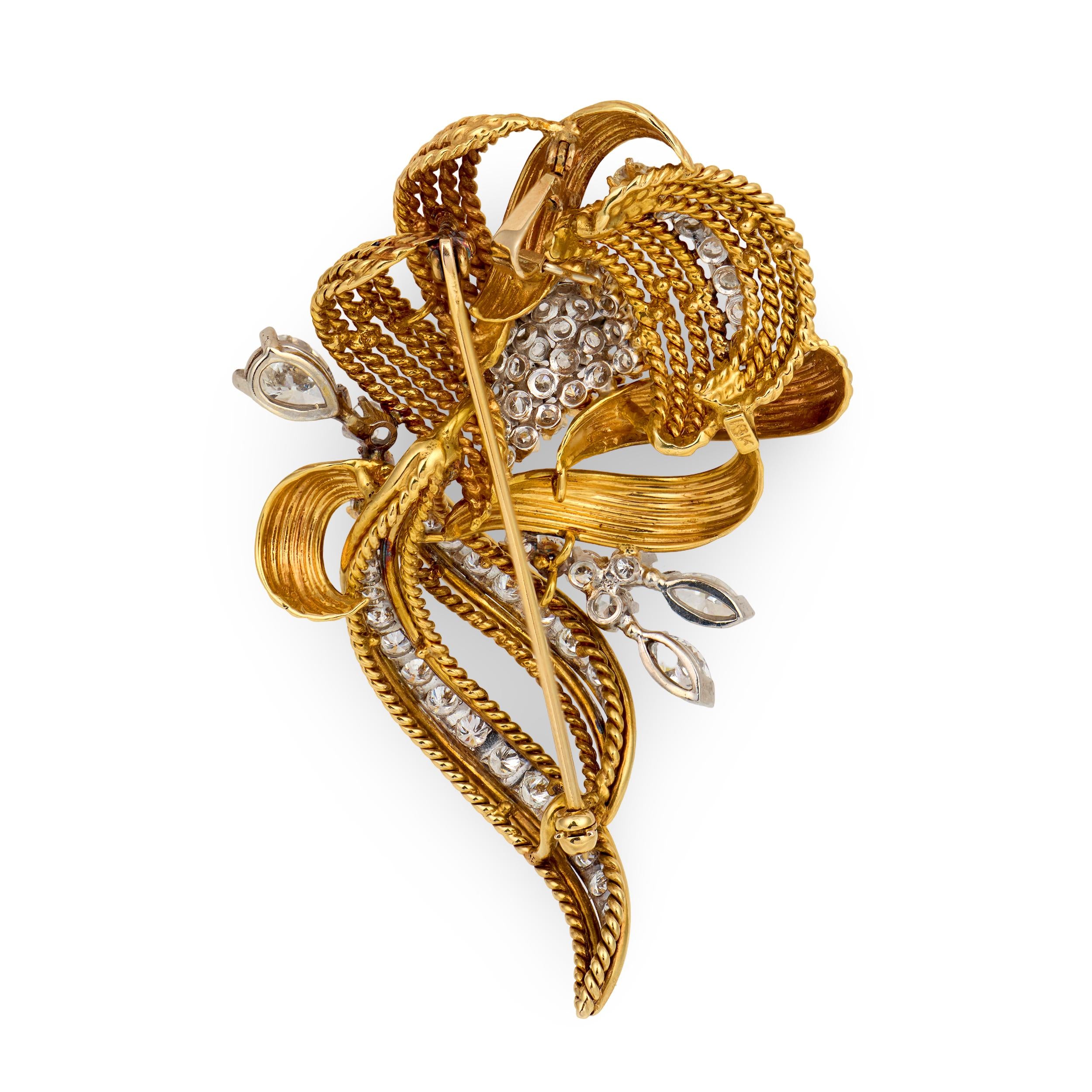 Diamond 18k Yellow and White Gold Brooch / Pendant, circa 1960s