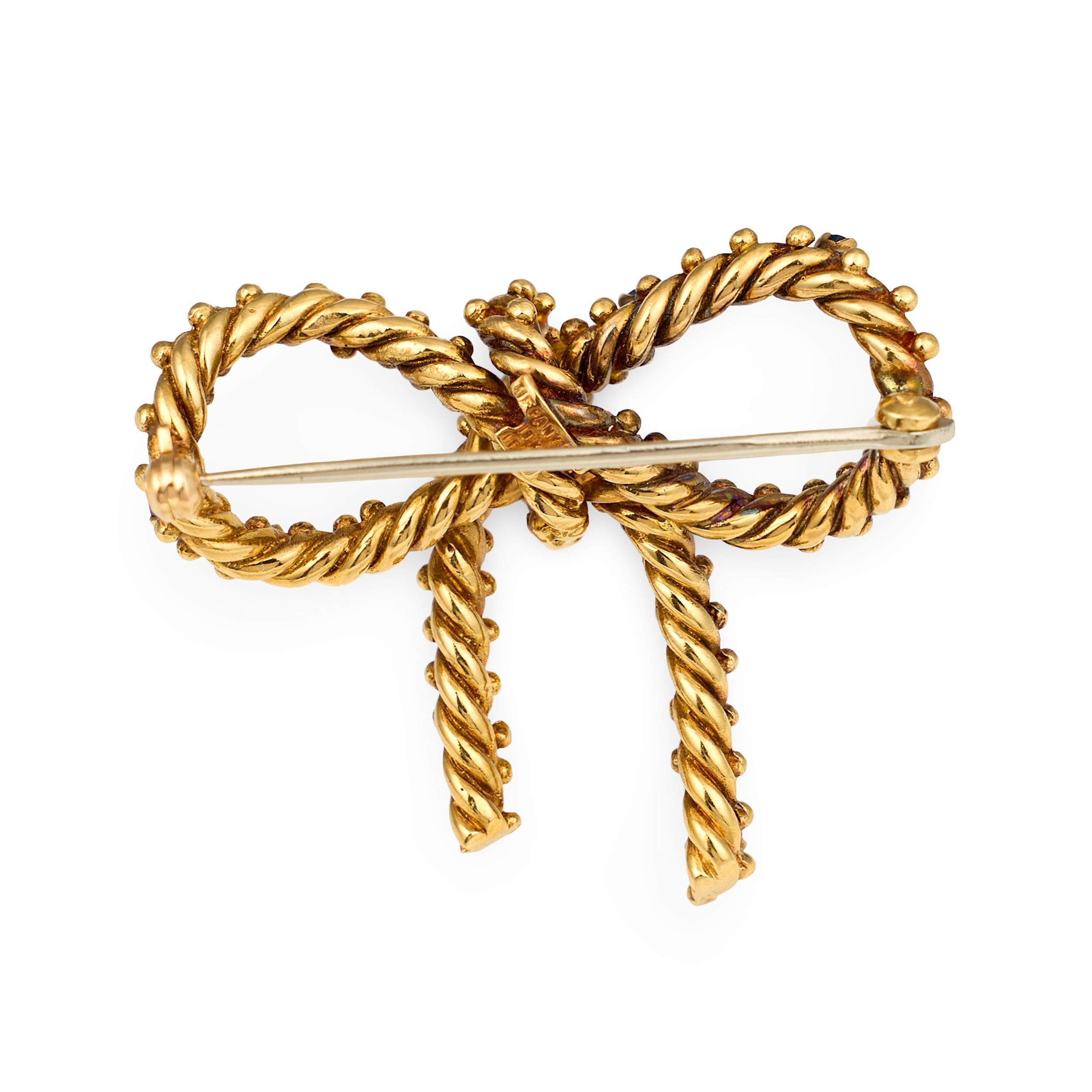 Sapphire Bow 18k Yellow Gold Brooch by Tiffany & Co., circa 1970s