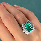 Art Deco Colombian Emerald & 1.2ct Diamond Platinum Ring, GIA 5.50ct