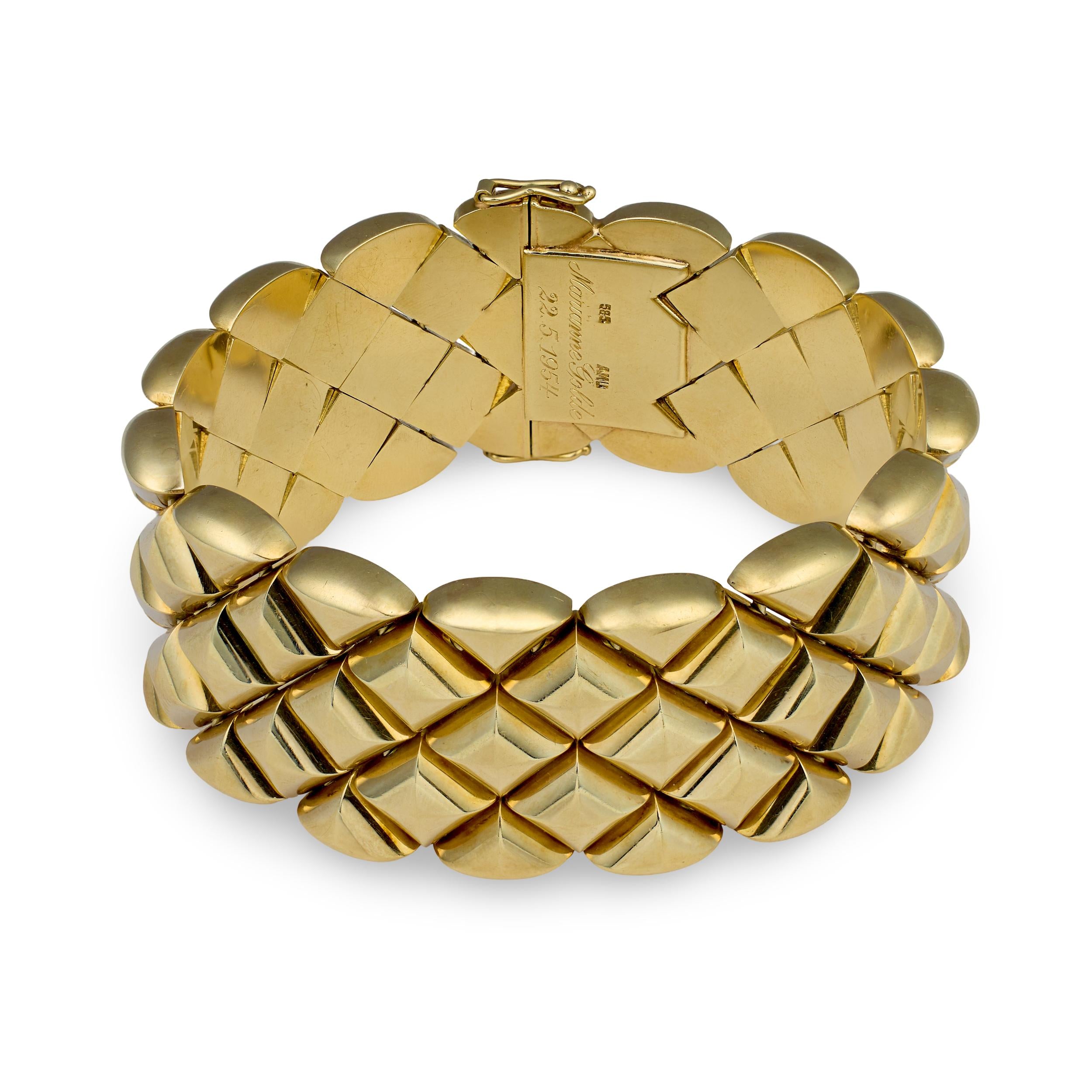 Chevron Link Bracelet in 14k Yellow Gold, circa 1940s