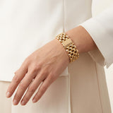 Wide Retro Two-Tone Gold Brick Link Bracelet in 18K, circa 1940s