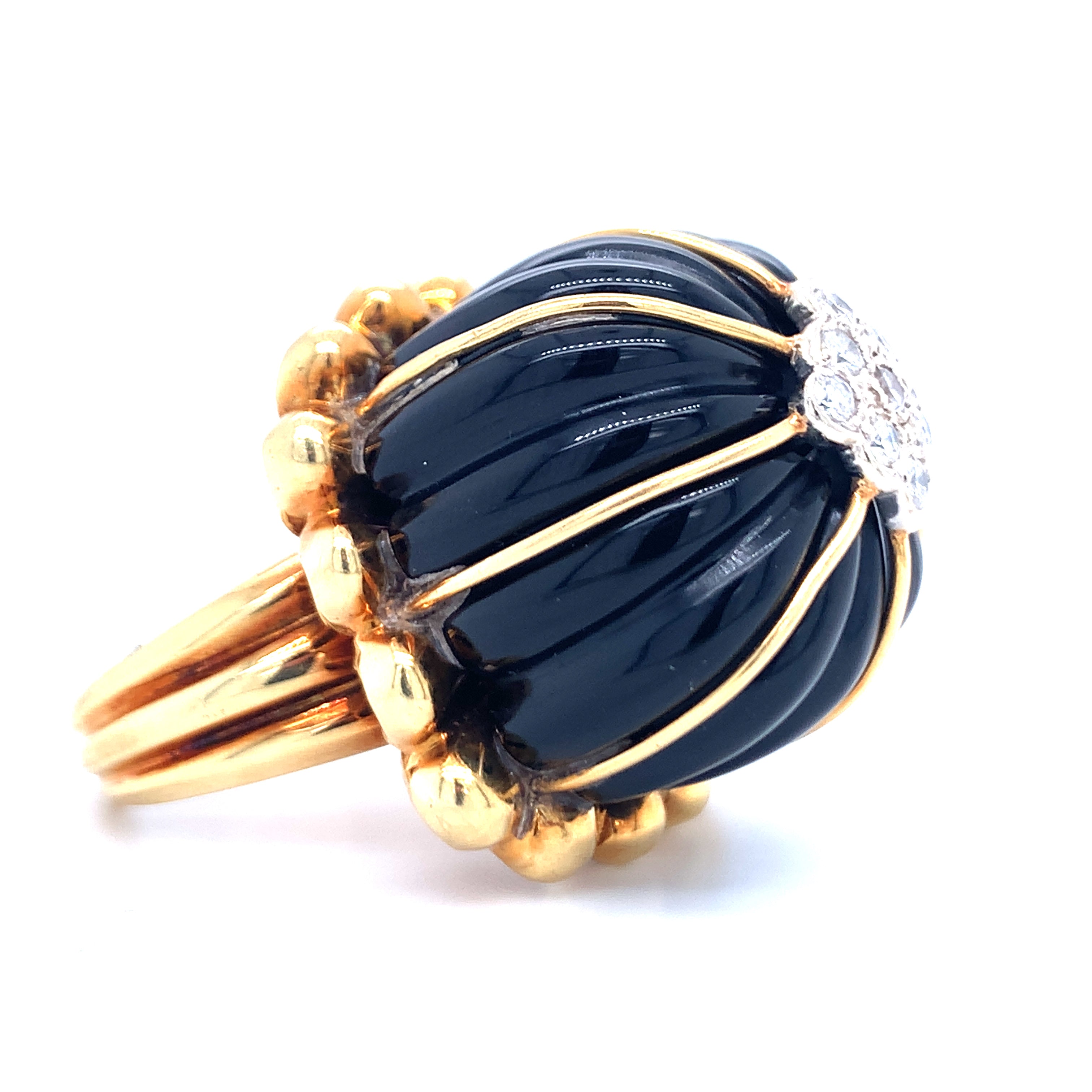 Black Onyx and Diamond 18K Yellow Gold Ring