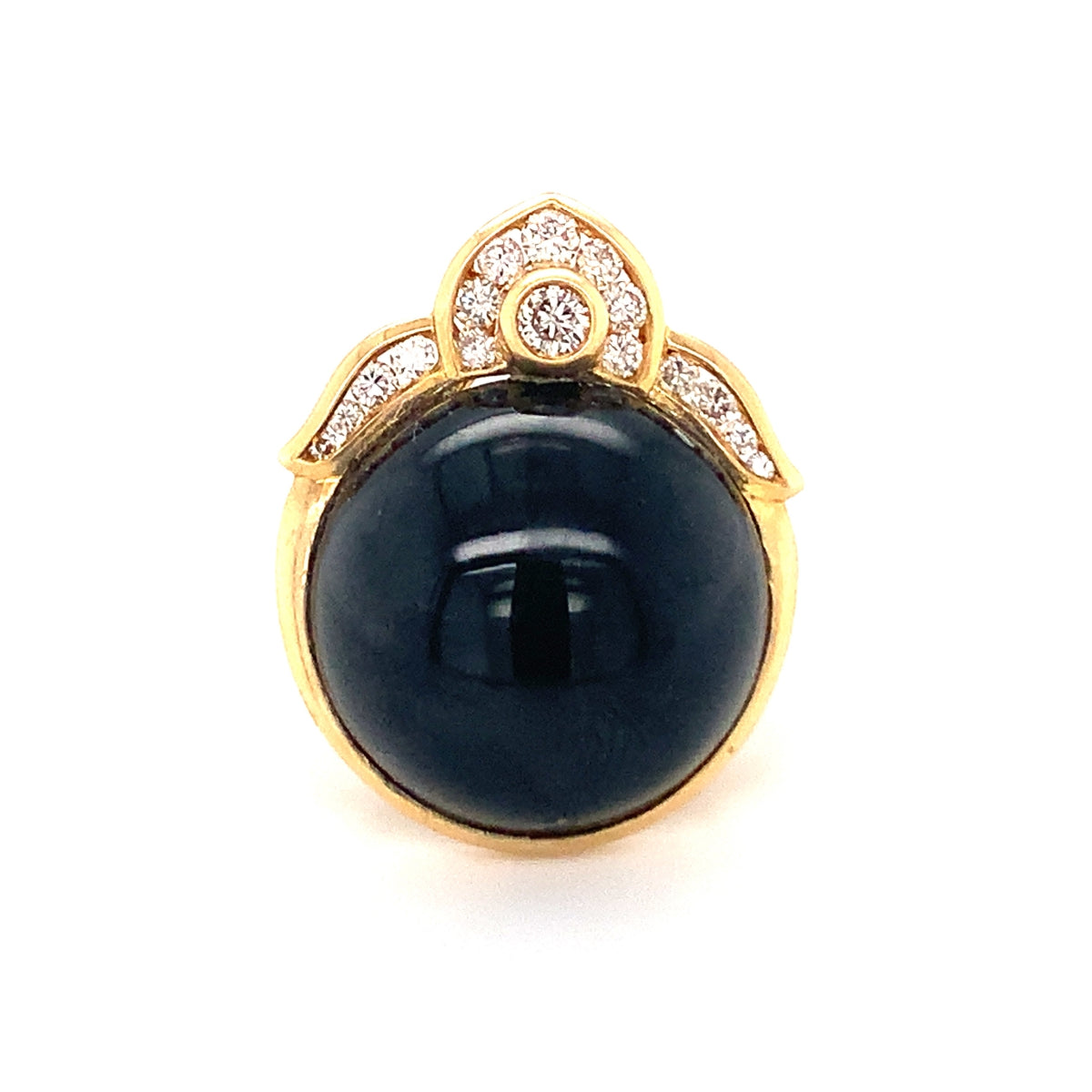 Black Onyx and Diamond 18K Yellow Gold Ring, circa 1970s