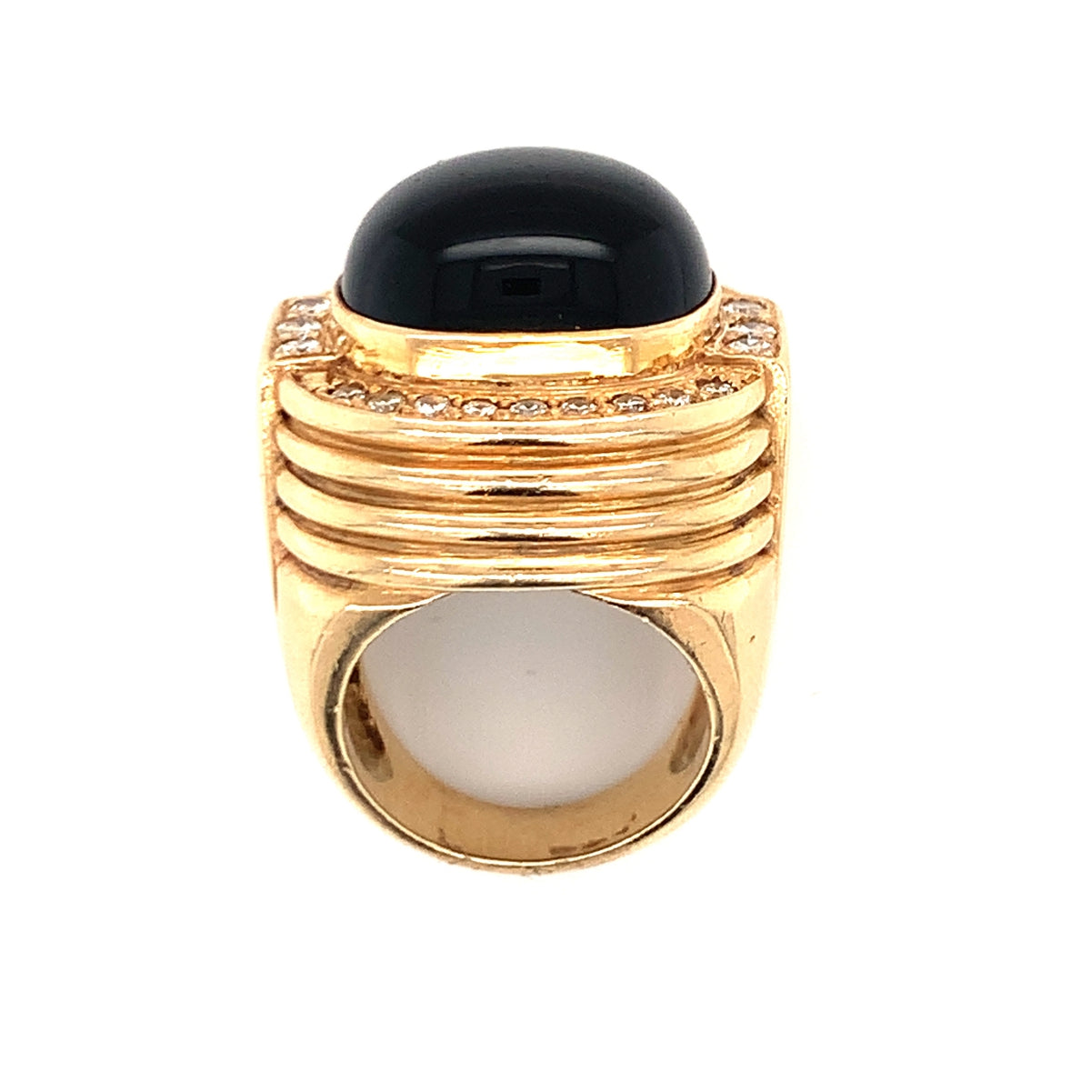 Black Onyx and Diamond Dome Yellow Gold Ring, circa 1970s