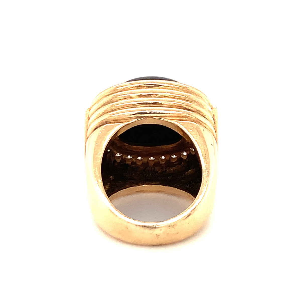 Black Onyx and Diamond Dome Yellow Gold Ring, circa 1970s