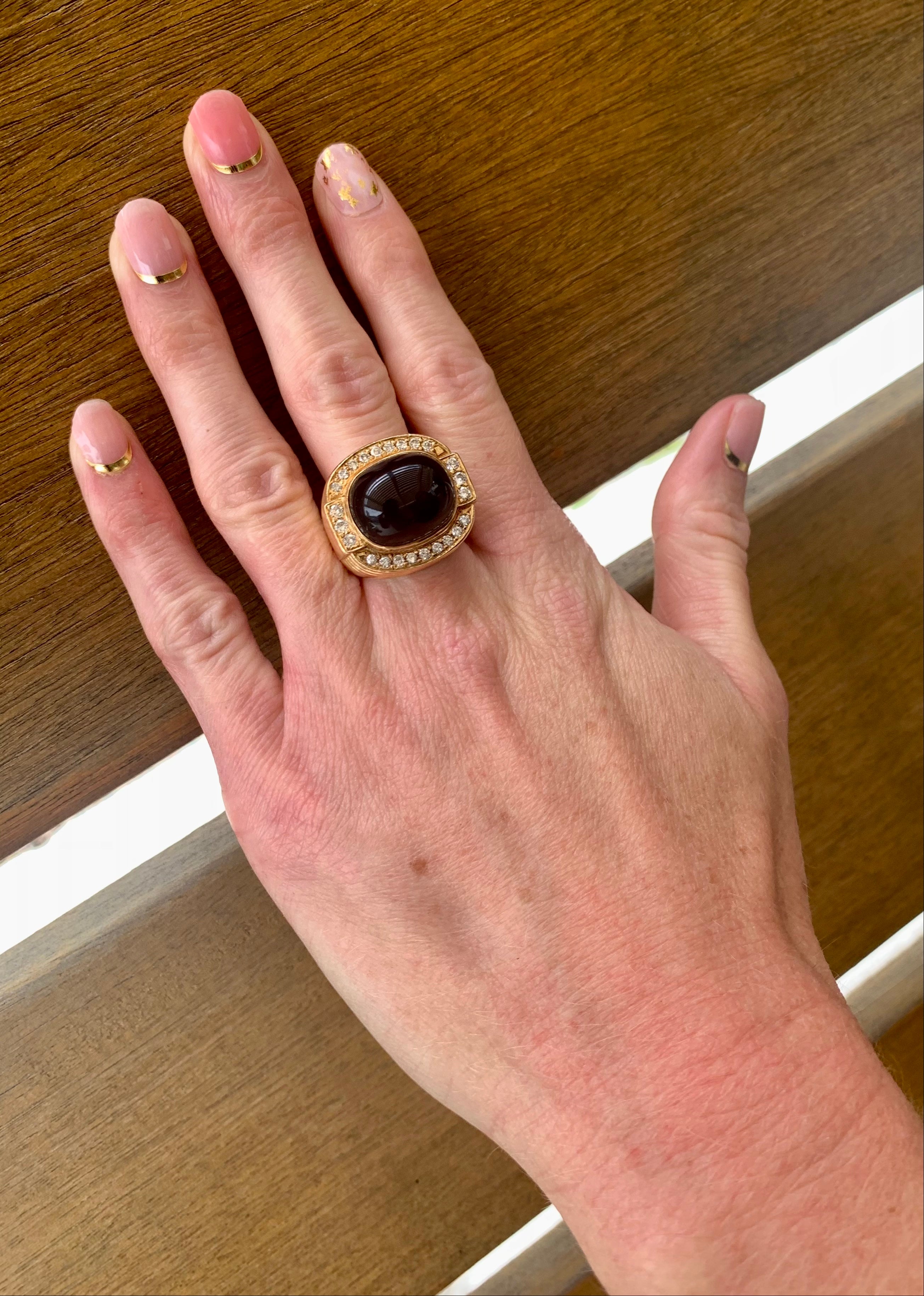 Black Onyx and Diamond Dome Yellow Gold Ring, circa 1970s