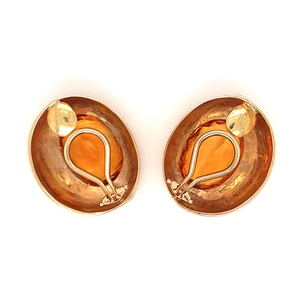 Citrine 18k Yellow Gold Earclips, circa 1970s