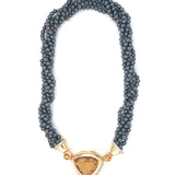 Citrine, Diamond and Hematite Bead and 14k Yellow Gold Necklace, circa 1970s