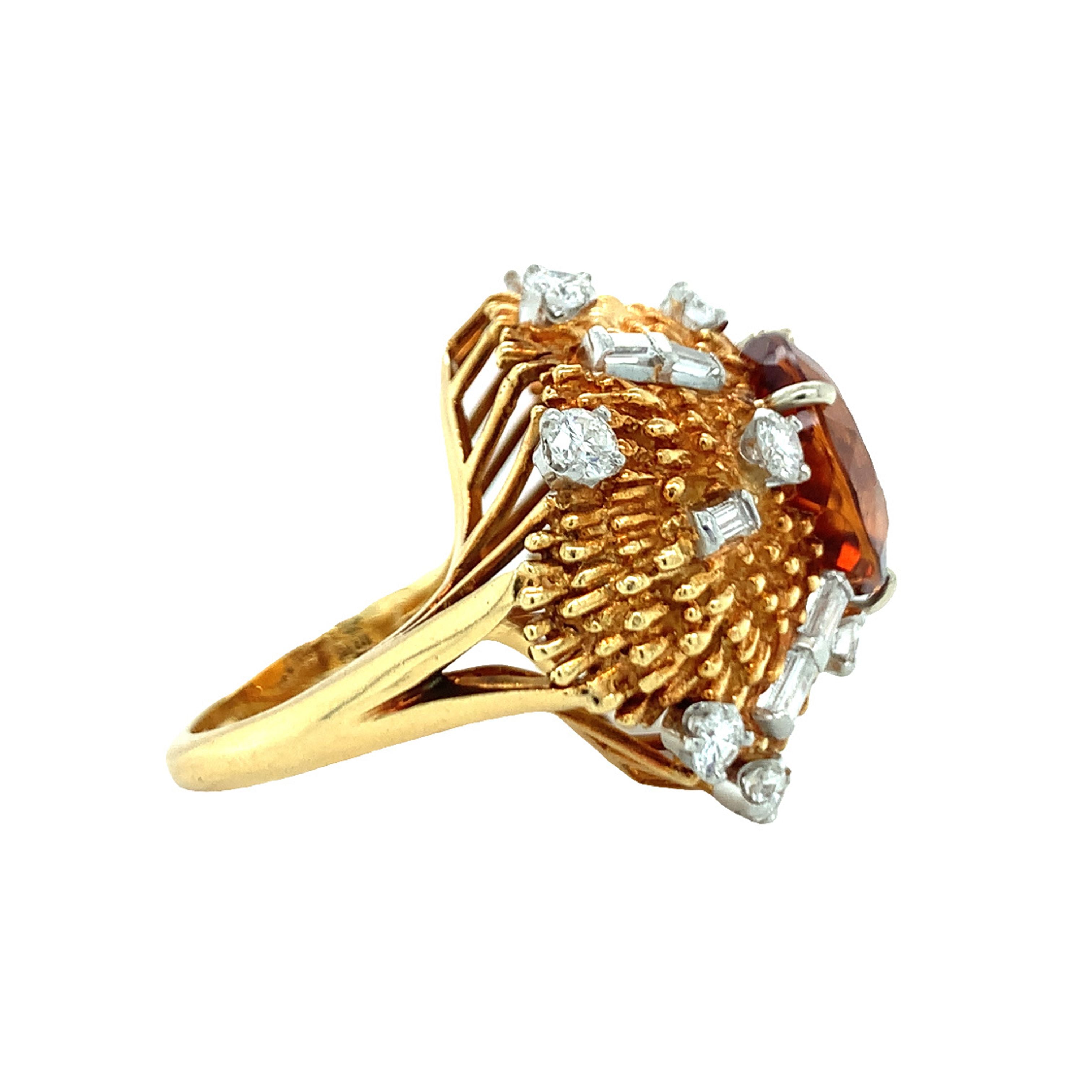 Citrine and Diamond 18K Gold and Platinum Ring